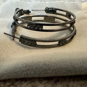 Black gemstone hoop earrings